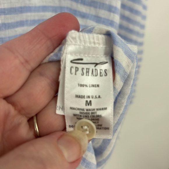 CP Shades striped 100% Linen coastal boyfriend button tunic shirt Medium coastal - Picture 6 of 9